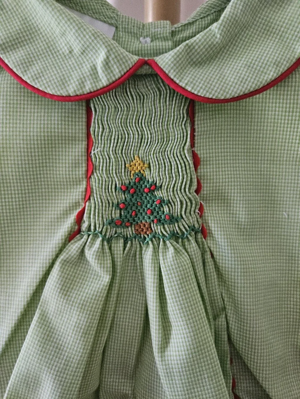 Baby Blessings Smocked Christmas Tree Outfit Red Bloomer Set 6M Boutique